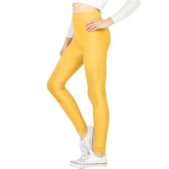 KOGMO Women's Active Seemless Moto Leggings with Pintuk Knee detail