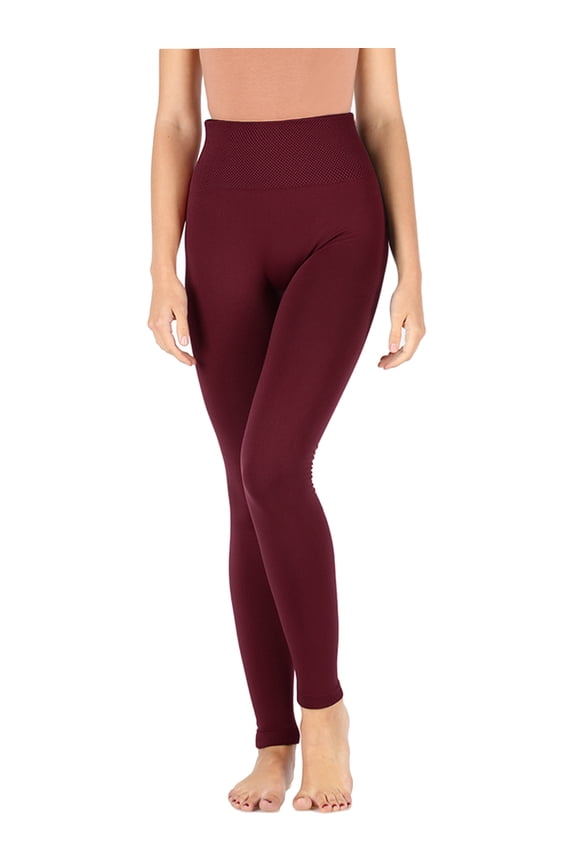 Women's Active Warm Fleece Lined Seemless Leggings with High Diamond Shape Band