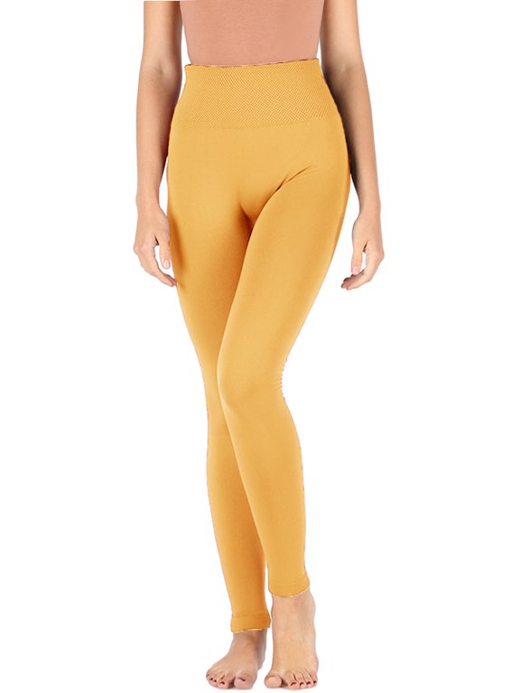 Women's Active Warm Fleece Lined Seemless Leggings with High Diamond Shape Band