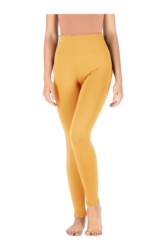 Women's Active Warm Fleece Lined Seemless Leggings with High Diamond Shape Band