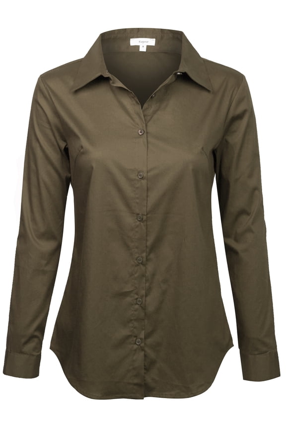 Women's Basic Long Sleeve Button Down Shirts Office Work Blouse Regular Fit (S-3X)