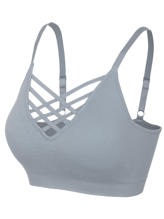 Women's Front V-Lattice Bralette with Adjustable Straps and Removable Bra Pads