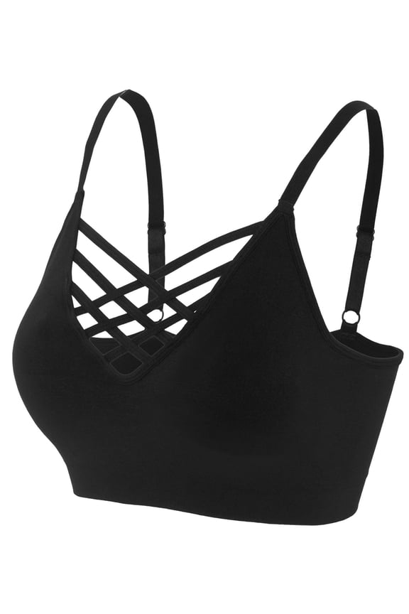 Women's Front V-Lattice Bralette with Adjustable Straps and Removable Bra Pads