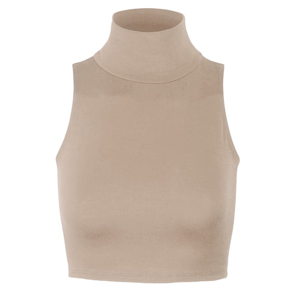 KOGMO Women's Lightweight Fitted Sleeveless Turtleneck Crop Top with Stretch
