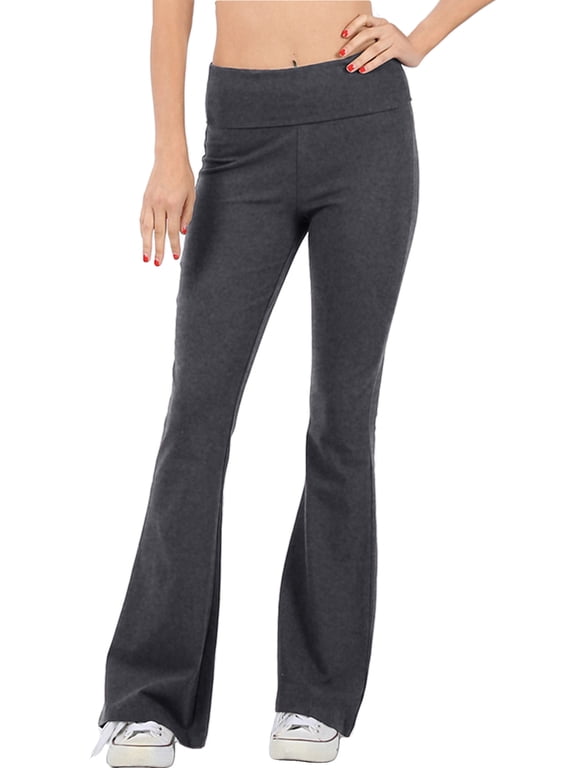 Women's Premium Cotton Flared Fold Over Yoga Pants Exercise Pants (S-3X)