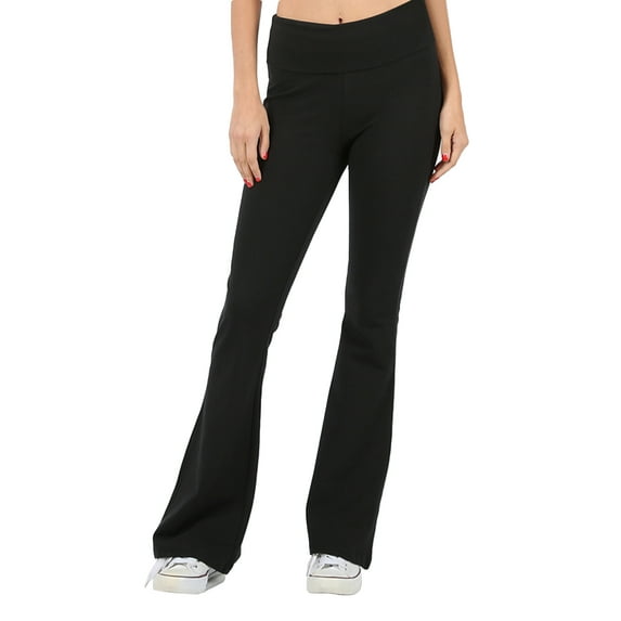 KOGMO Women's Premium Cotton Flared Fold Over Yoga Pants Exercise Pants (S-3X)