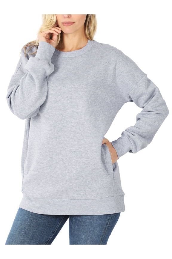 Women's Round Neck Basic Long Sweater with Pockets