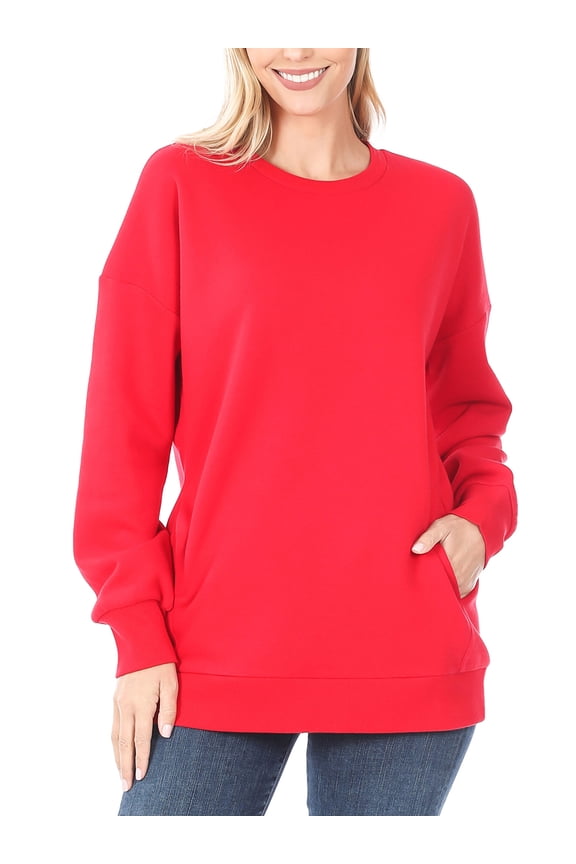 Women's Round Neck Basic Long Sweater with Pockets