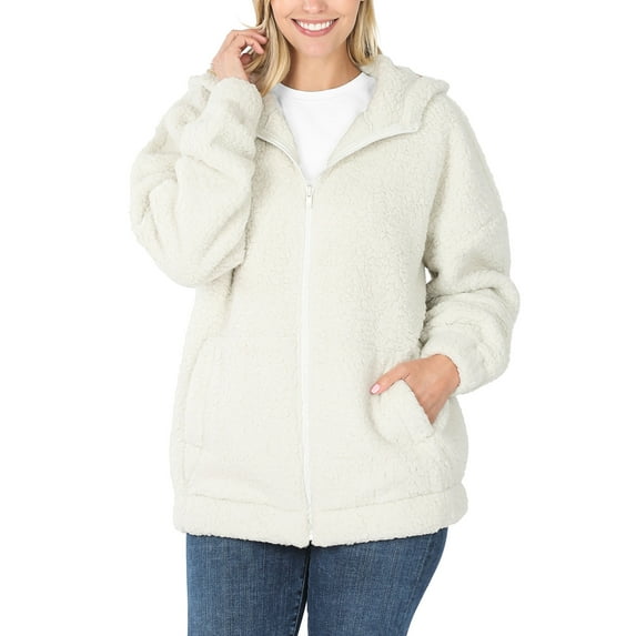 KOGMO Women's Soft Sherpa Zip Up Jacket with Hoodie