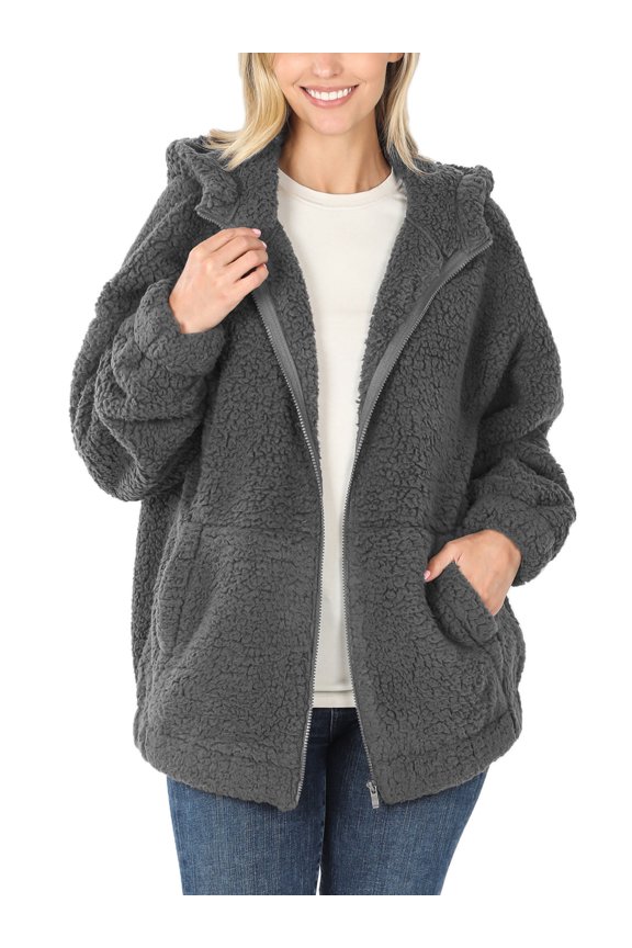 Women's Soft Sherpa Zip Up Jacket with Hoodie