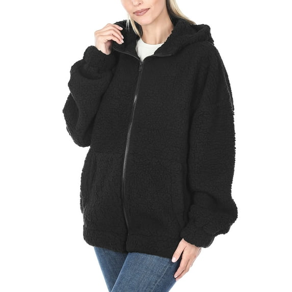 KOGMO Women's Soft Sherpa Zip Up Jacket with Hoodie