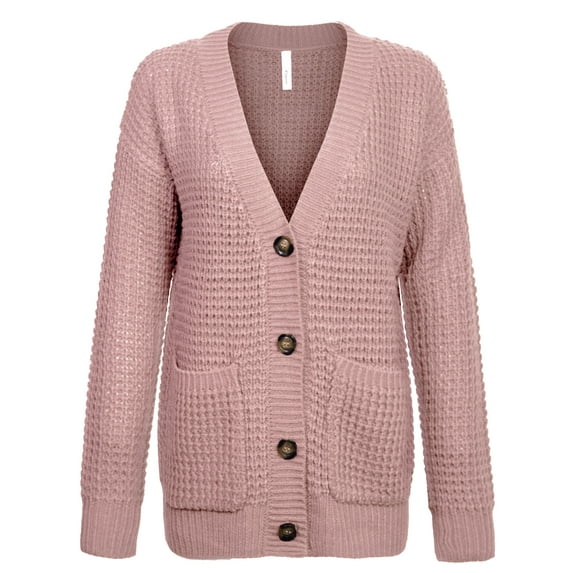 KOGMO Women's Waffle Knit Sweater Cardigans with Buttons and Pockets