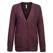KOGMO Women's Waffle Knit Sweater Cardigans with Buttons and Pockets