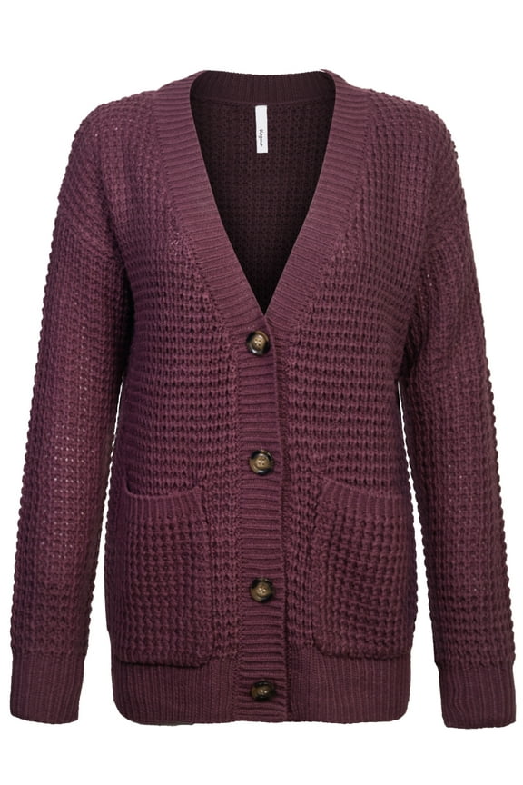 Women's Waffle Knit Sweater Cardigans with Buttons and Pockets