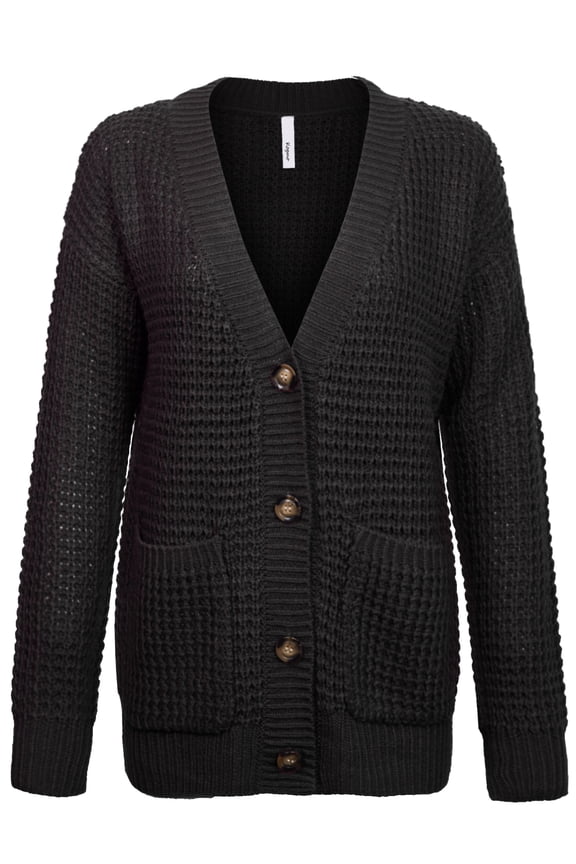 Women's Waffle Knit Sweater Cardigans with Buttons and Pockets