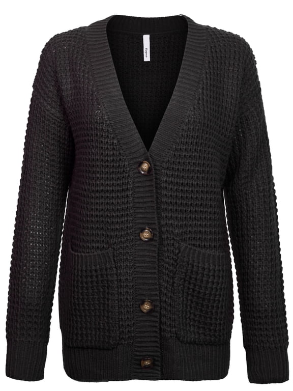 Women's Waffle Knit Sweater Cardigans with Buttons and Pockets