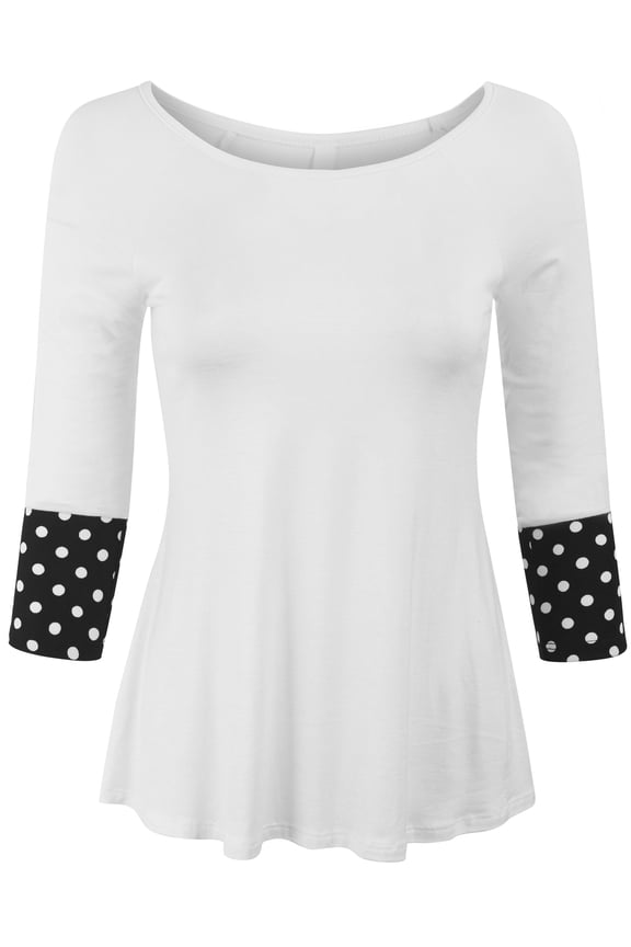 Womens 3/4 Sleeve Fashion T shirts Top with Polka Dot Sleeve
