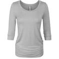 thumbnail image 1 of KOGMO Womens 3/4 Sleeve Solid Basic Drape Top Side Shirring Tunic (S-3X), 1 of 7