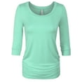 thumbnail image 1 of KOGMO Womens 3/4 Sleeve Solid Basic Drape Top Side Shirring Tunic (S-3X), 1 of 7