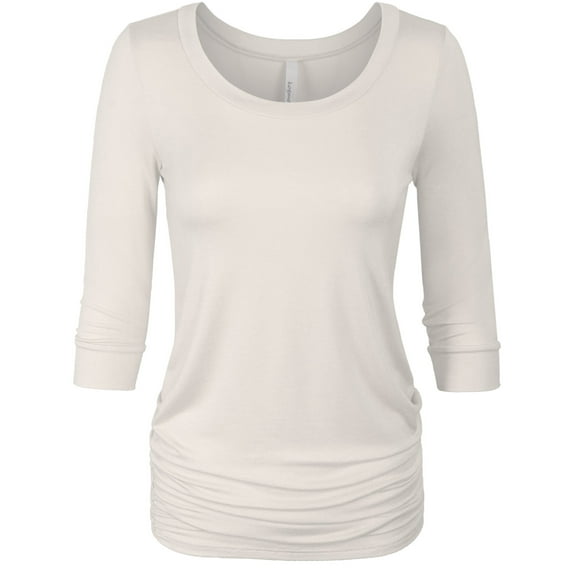 KOGMO Womens 3/4 Sleeve Solid Basic Drape Top Side Shirring Tunic (S-3X)