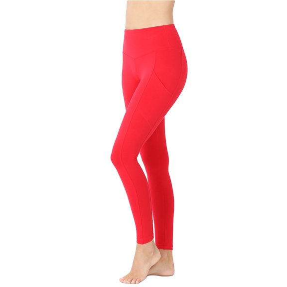 KOGMO Womens Active Workout Full Length Cotton Leggings with Pockets (S-XL)