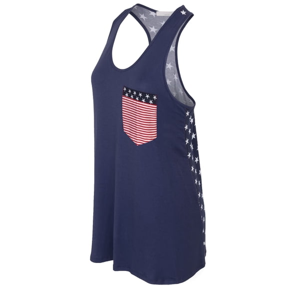 KOGMO Womens American Flag Sleeveless Jersey Racer Back Tank Tunic Top Made in USA