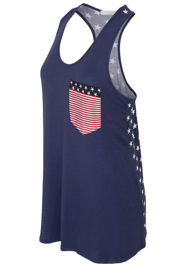 Womens American Flag Sleeveless Jersey Racer Back Tank Tunic Top Made in USA