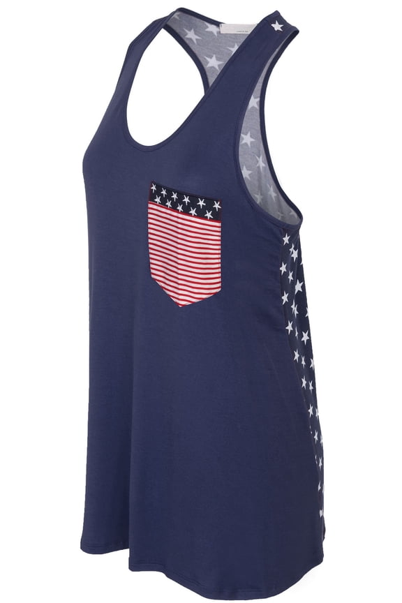 Womens American Flag Sleeveless Jersey Racer Back Tank Tunic Top Made in USA