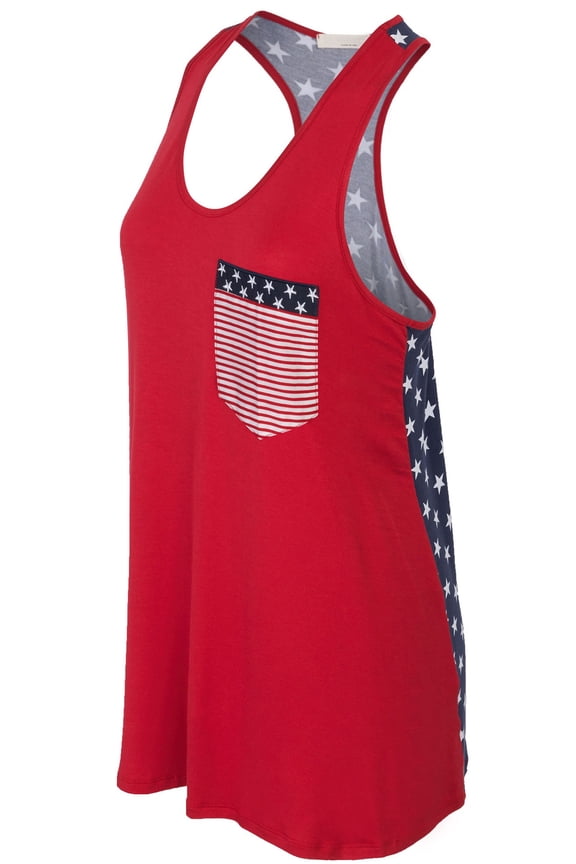 Womens American Flag Sleeveless Jersey Racer Back Tank Tunic Top Made in USA