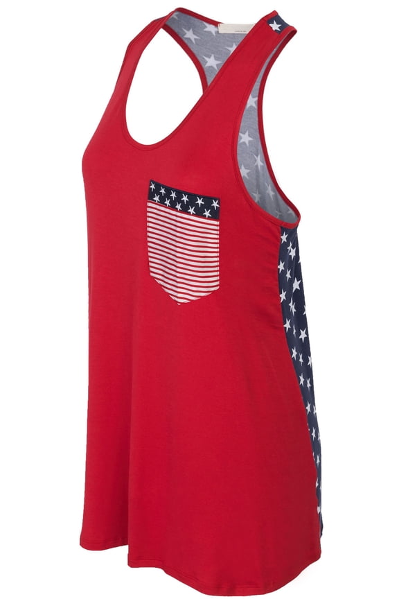 Womens American Flag Sleeveless Jersey Racer Back Tank Tunic Top Made in USA