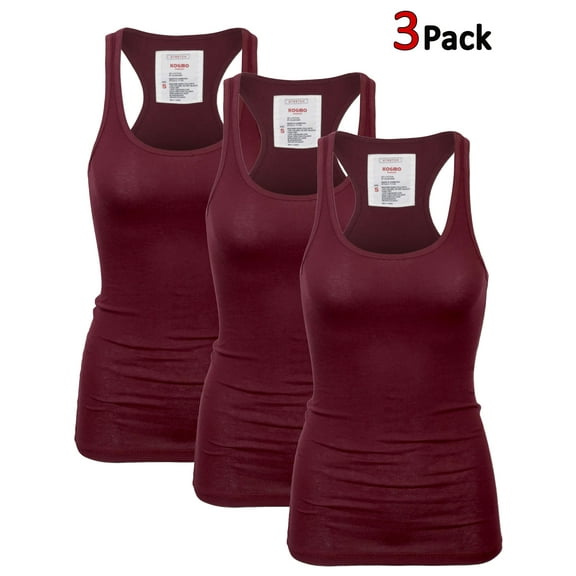 KOGMO Womens Basic Cotton Ribbed Knit Racerback Tank Top 3-Pack (S-XL)