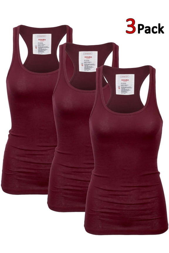 Womens Basic Cotton Ribbed Knit Racerback Tank Top 3-Pack (S-XL)