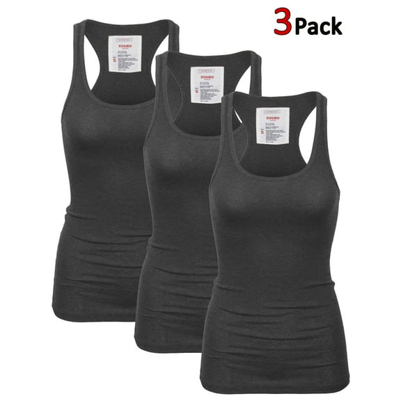 KOGMO Womens Basic Cotton Ribbed Knit Racerback Tank Top 3-Pack (S-XL)