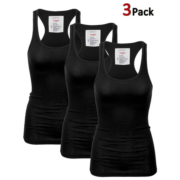 KOGMO Womens Basic Cotton Ribbed Knit Racerback Tank Top 3-Pack (S-XL)
