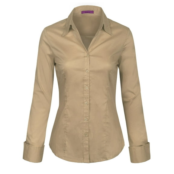 KOGMO Womens Basic Long Sleeve Button Down Shirts Office Work Blouse (S-3X)