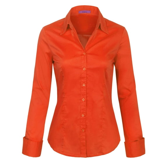 KOGMO Womens Basic Long Sleeve Button Down Shirts Office Work Blouse (S-3X)