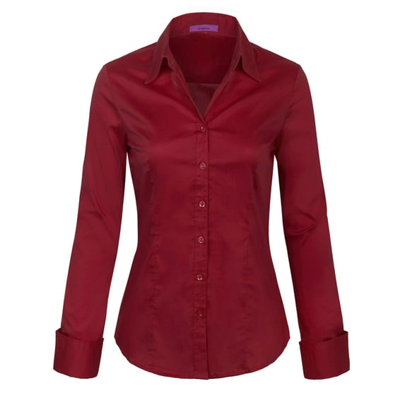 KOGMO Womens Basic Long Sleeve Button Down Shirts Office Work Blouse (S-3X)