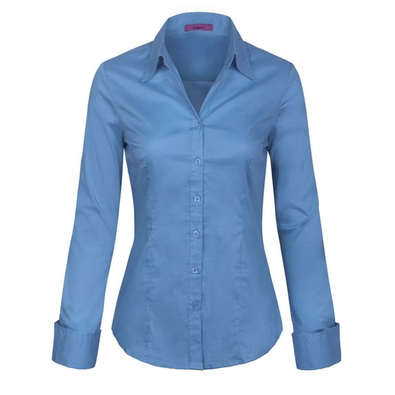 KOGMO Womens Basic Long Sleeve Button Down Shirts Office Work Blouse (S-3X)
