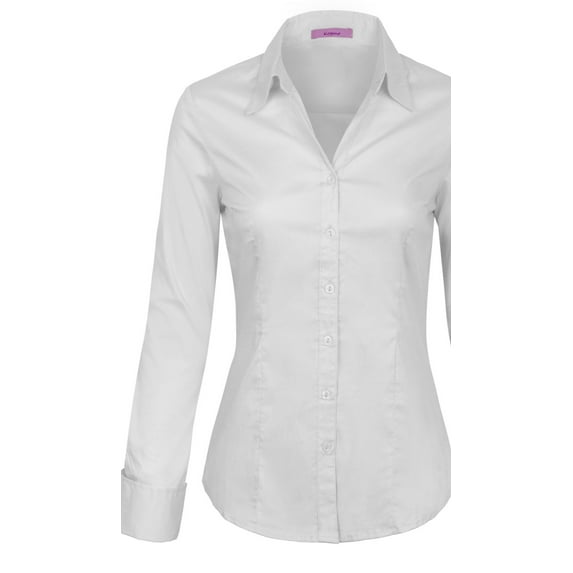 KOGMO Womens Basic Long Sleeve Button Down Shirts Office Work Blouse (S-3X)