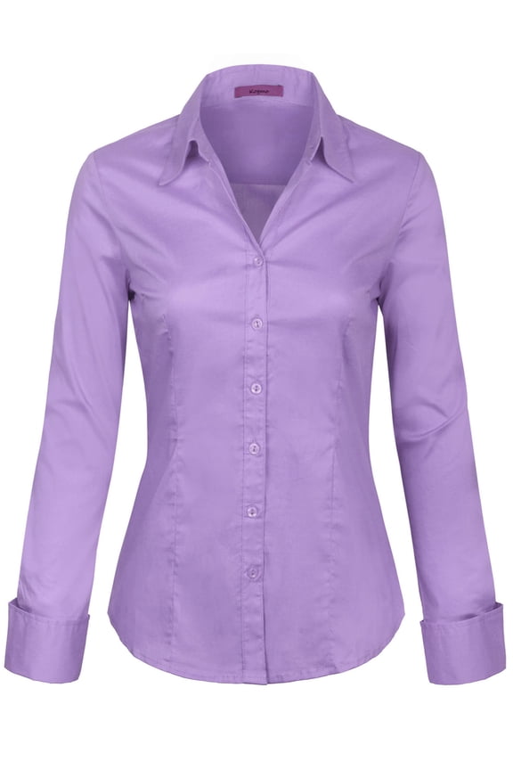 Womens Basic Long Sleeve Button Down Shirts Office Work Blouse (S-3X)