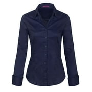 KOGMO Womens Basic Long Sleeve Button Down Shirts Office Work Blouse (S-3X)