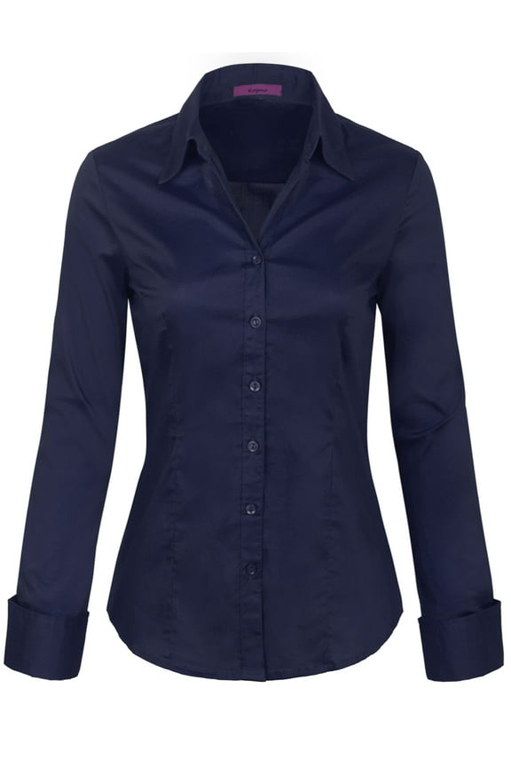 Womens Basic Long Sleeve Button Down Shirts Office Work Blouse (S-3X)