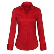 KOGMO Womens Basic Long Sleeve Button Down Shirts Office Work Blouse (S-3X)