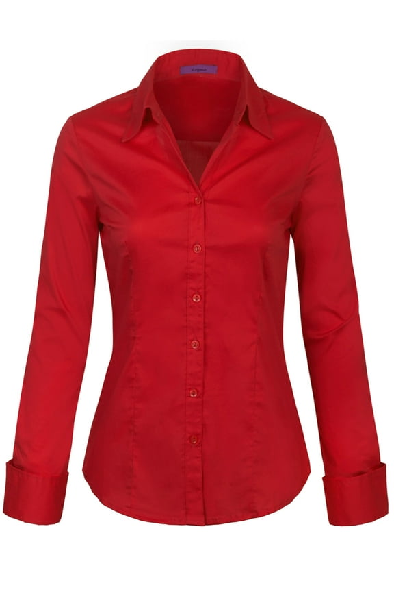 Womens Basic Long Sleeve Button Down Shirts Office Work Blouse (S-3X)