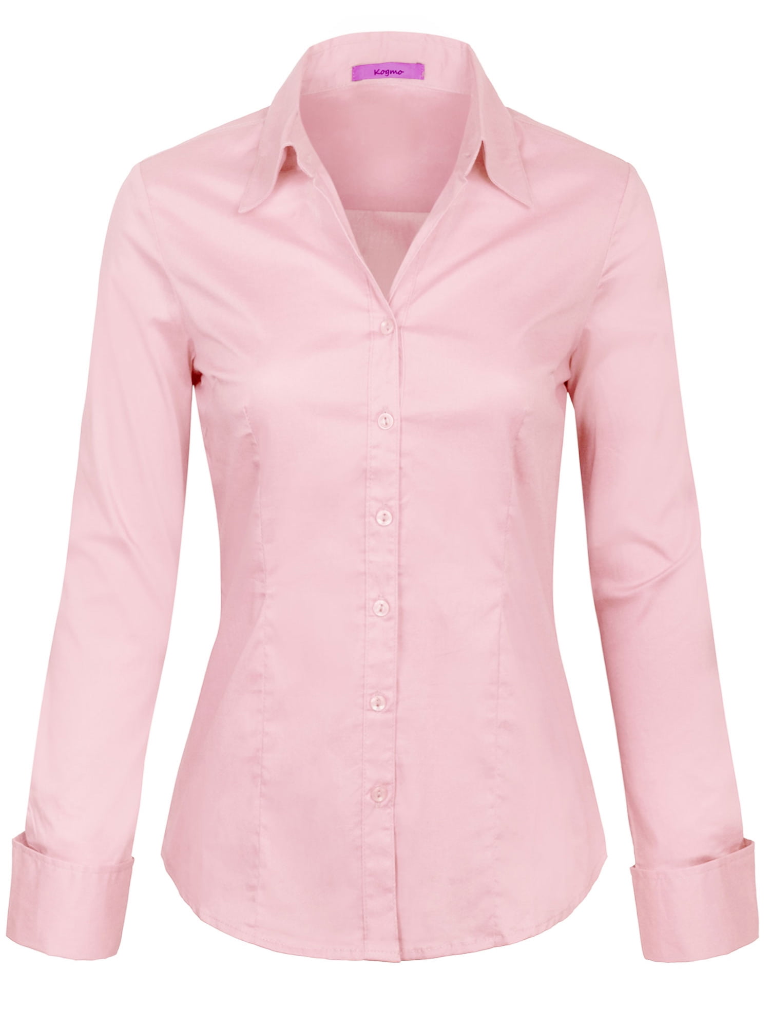 Women’s Block Button Down Blouse Long Sleeve Office Shirt