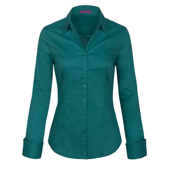 KOGMO Womens Basic Long Sleeve Button Down Shirts Office Work Blouse (S-3X)