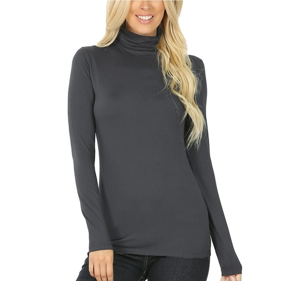 KOGMO Womens Basic Long Sleeve Soft Stretch Microfiber Mock Neck Top