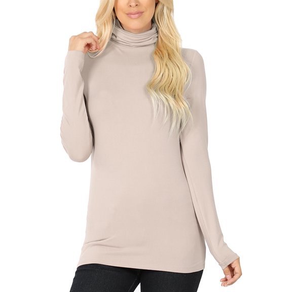 KOGMO Womens Basic Long Sleeve Soft Stretch Microfiber Mock Neck Top
