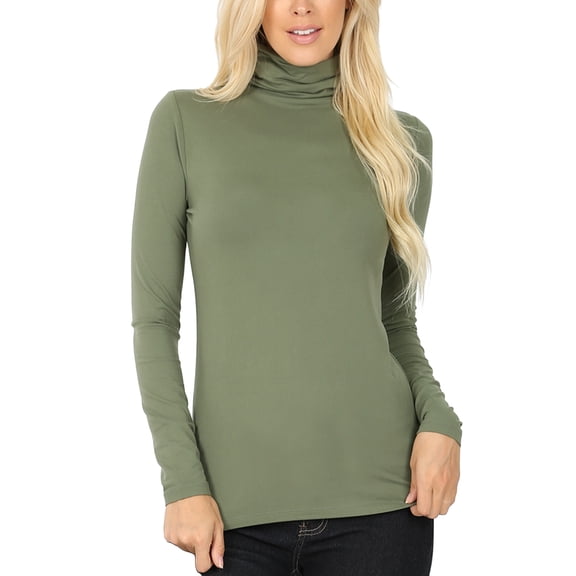 KOGMO Womens Basic Long Sleeve Soft Stretch Microfiber Mock Neck Top