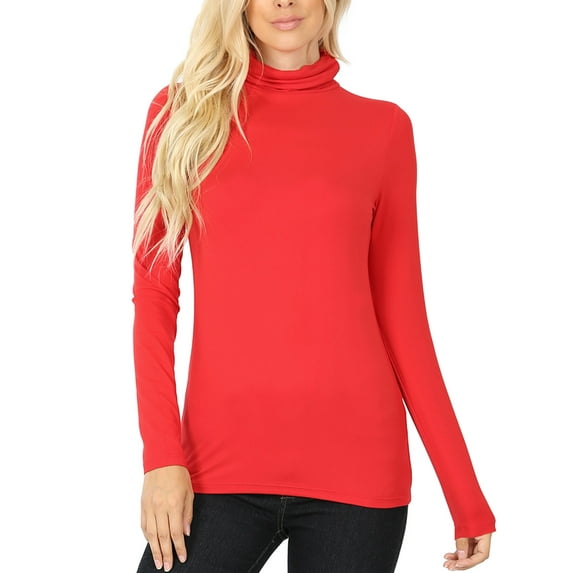 KOGMO Womens Basic Long Sleeve Soft Stretch Microfiber Mock Neck Top